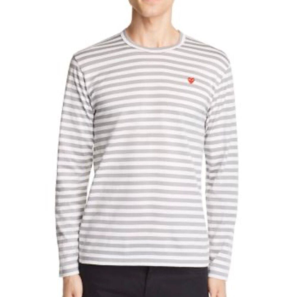 Comme des Garcons Gray and White Striped Long Sleeve Tee